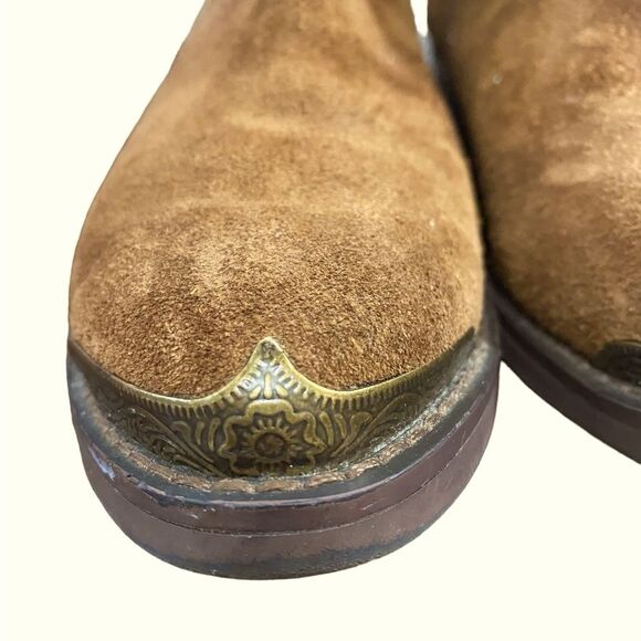 Very Volatile Chocolate Brown Suede Western Boots Chic Metal Detail Toe & Heel - Picture 4 of 14